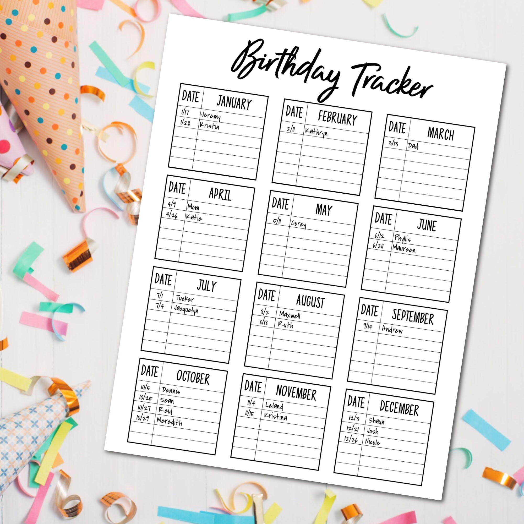 Printable Birthday Tracker Birthday Planner Birthday List Etsy