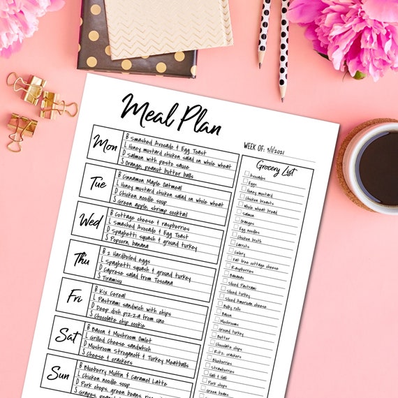 Printable Weekly Meal Planner, Printable Grocery List, Weekly Meal Plan, Grocery Planner, Digital Planner, Weekly Meal Plan, Planner Inserts