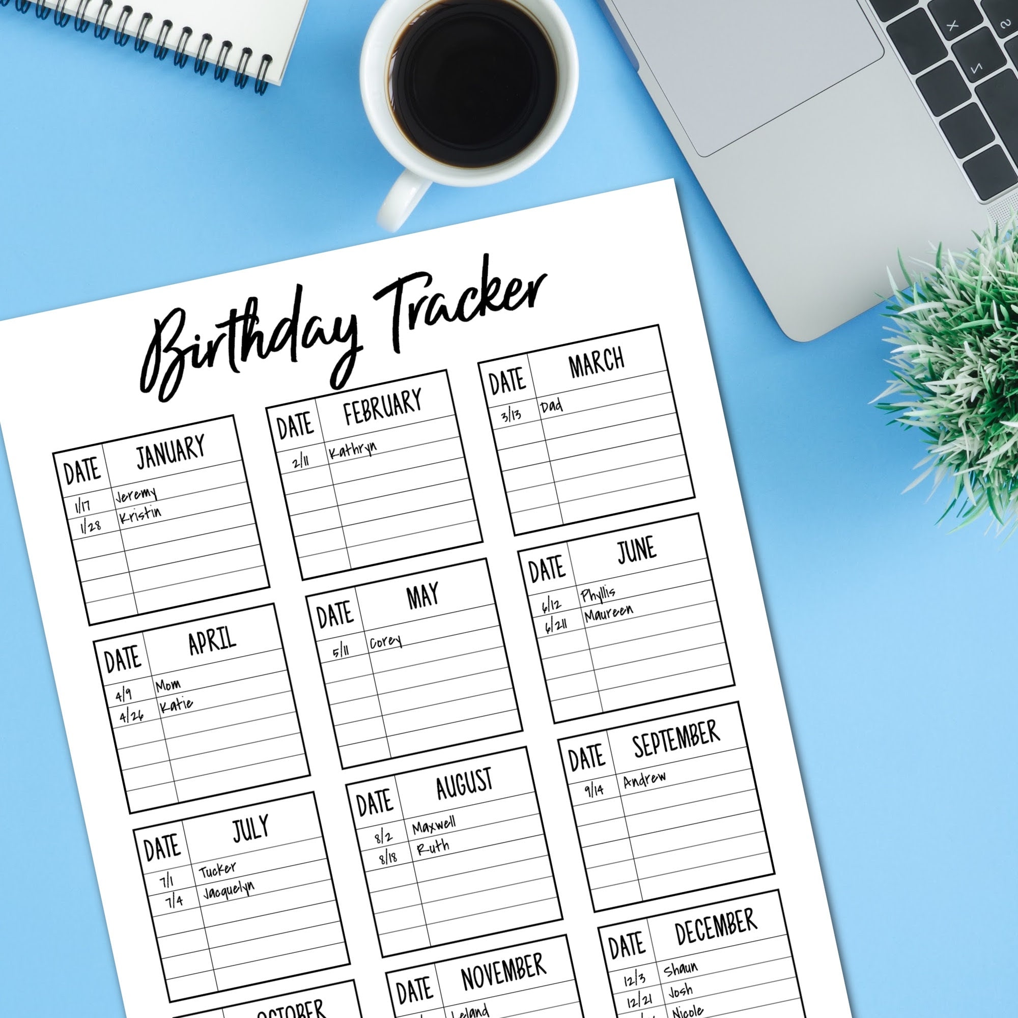 Printable Birthday Tracker Birthday Planner Birthday List Etsy