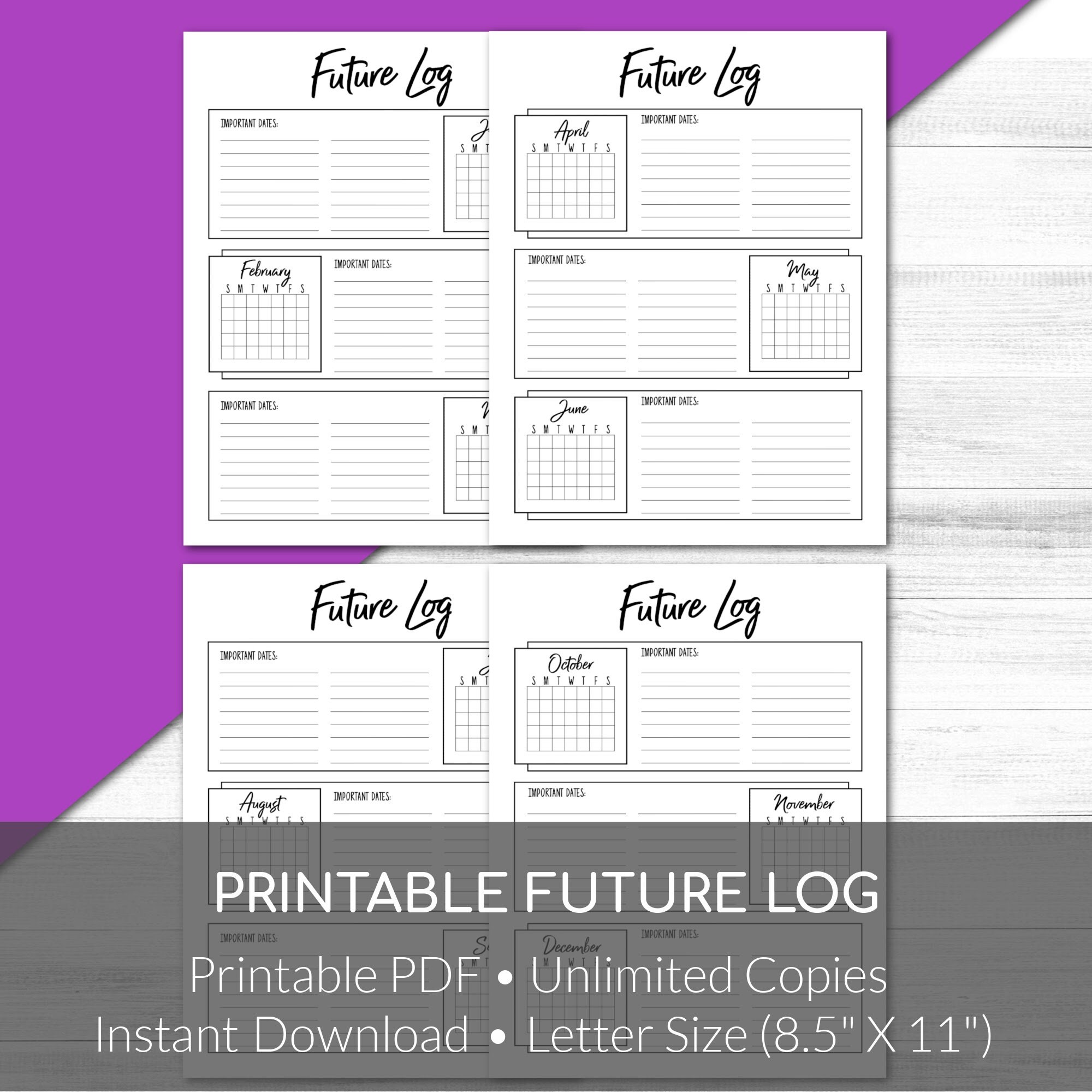 Printable Future Log Undated Future Log Year at a Glance Etsy