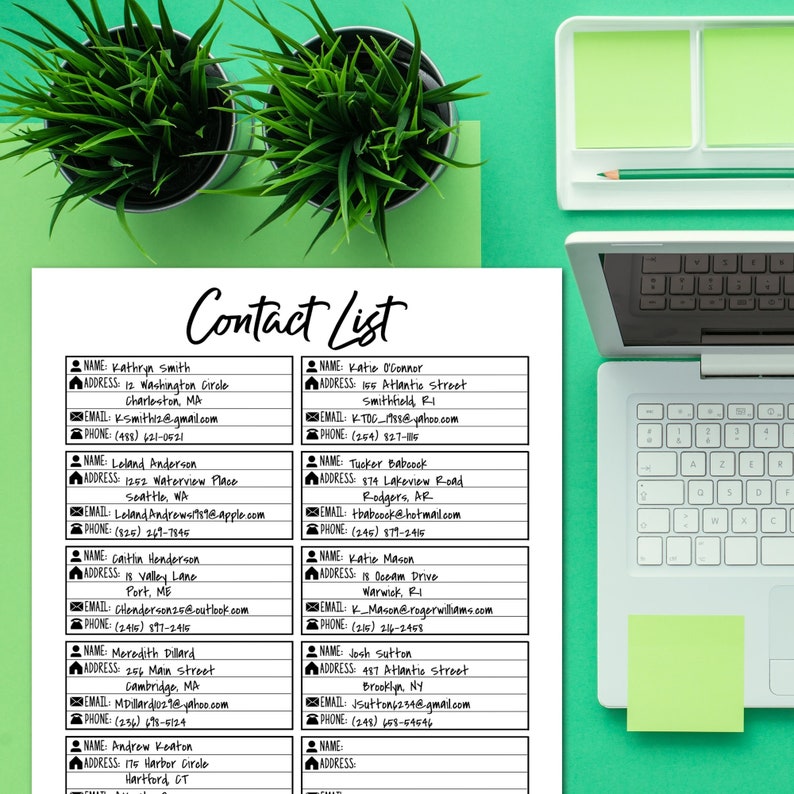 Printable Address Book Contact List Daily Planner Printable Etsy