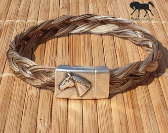 bracelet en crin tressé avec fermoir tête de cheval