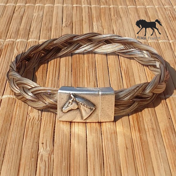 bracelet en crin tressé avec fermoir tête de cheval