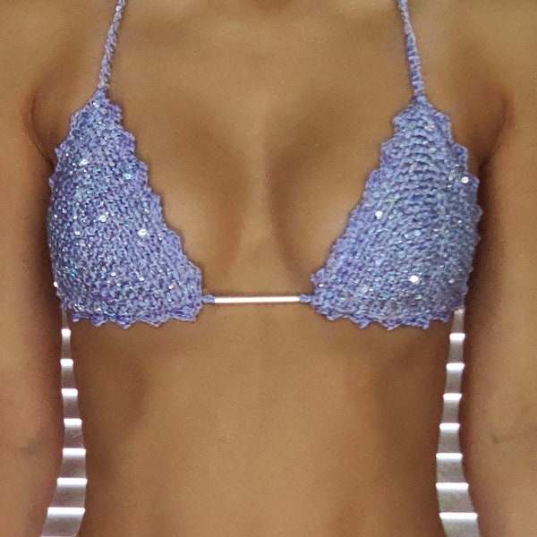 Crochet Triangle - TOP  sparkling glitter lilac