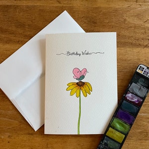 Hand-painted birthday card of a flower