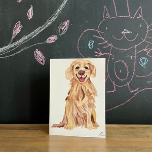 Hand-painted watercolour card of golden retriever dog