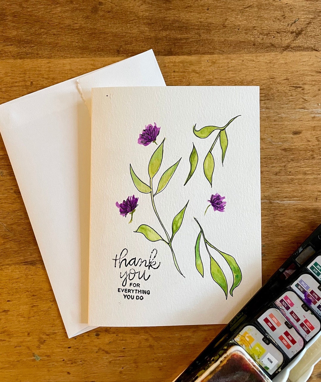 Hand-painted Watercolour Thank You Card - Etsy