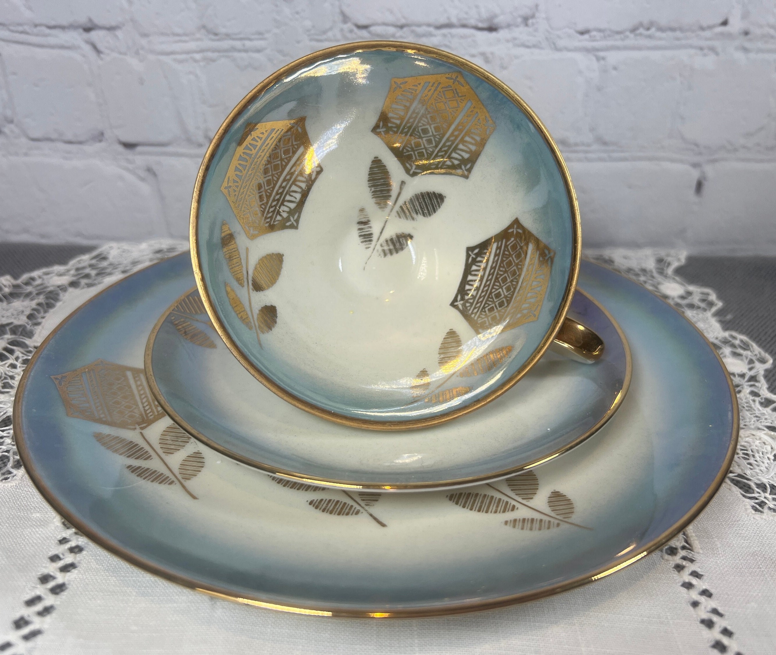 Vintage Bavaria Germany Blue, Gold Floral Detail on Cream Decorated ...