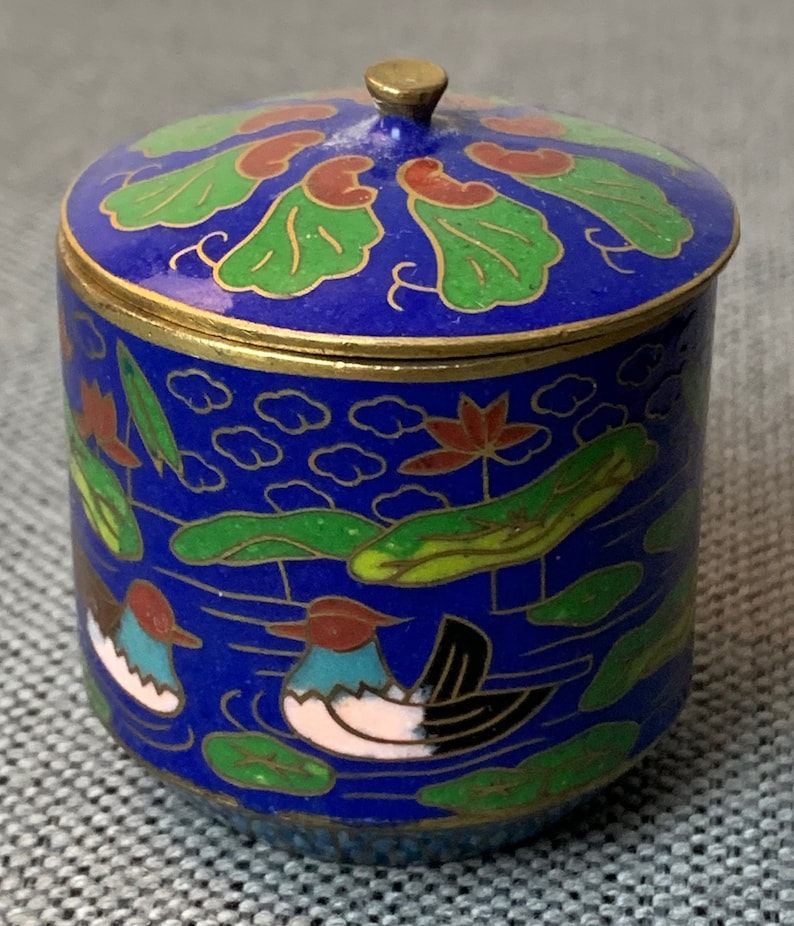 Vintage Chinese Cloisonne Enamel Trinket Box Ducks Lilys and Etsy