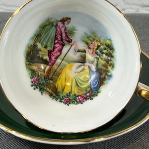 Xícara de chá e pires vintage Royal Grafton: casal de namorados, porcelana fina