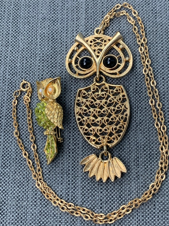 Vintage Articulated Horned Sara Coventry Owl Neck… - image 1