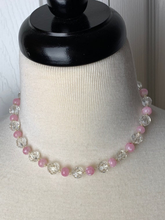 Beautiful Vintage Pink Speckled Glass and Faceted 