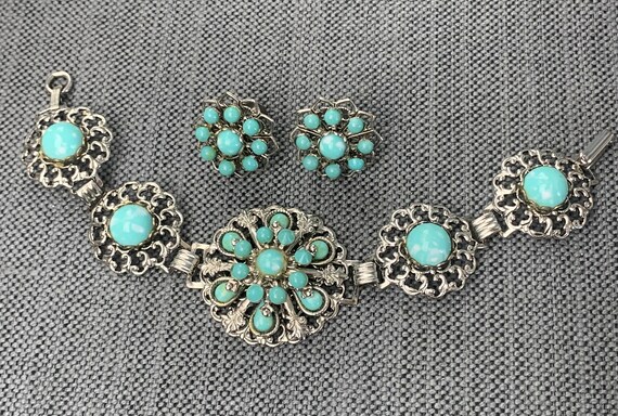 Vintage Three Piece Chunky Faux Turquoise Linked … - image 4