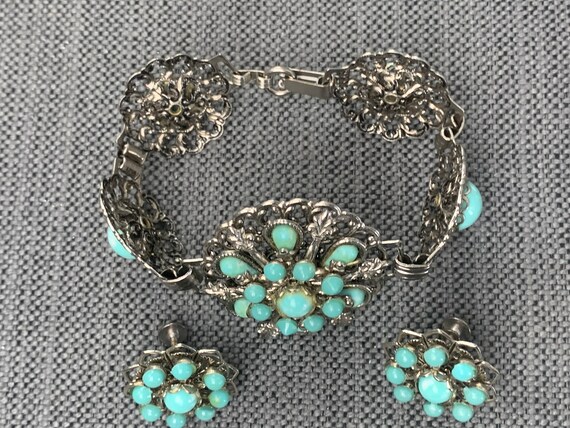 Vintage Three Piece Chunky Faux Turquoise Linked … - image 2