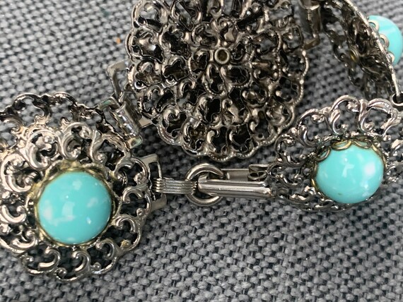 Vintage Three Piece Chunky Faux Turquoise Linked … - image 3