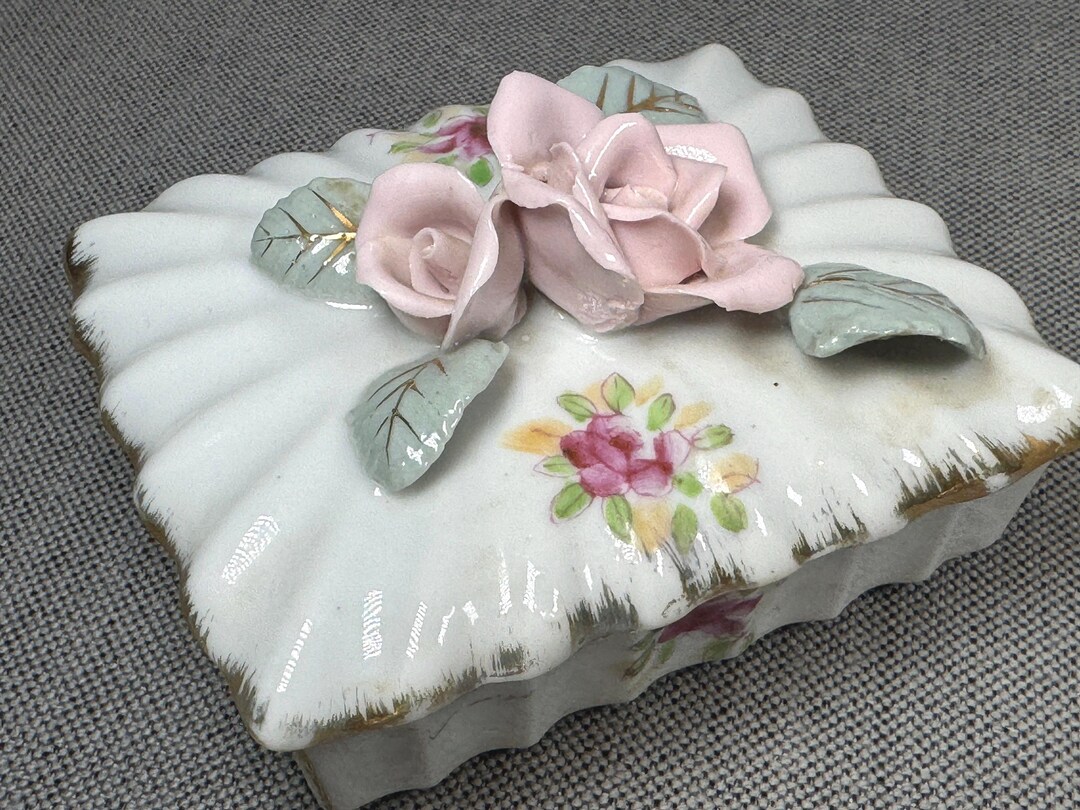 Vintage Floral Trinket Dresser Box Pink Roses, Shabby Chic Vanity ...
