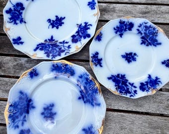 Antique W.H. Grindley Gironde Flow Blue Salad, Dessert & Dinner Plates English Ironstone Victorian Cottagecore | Sold Separately