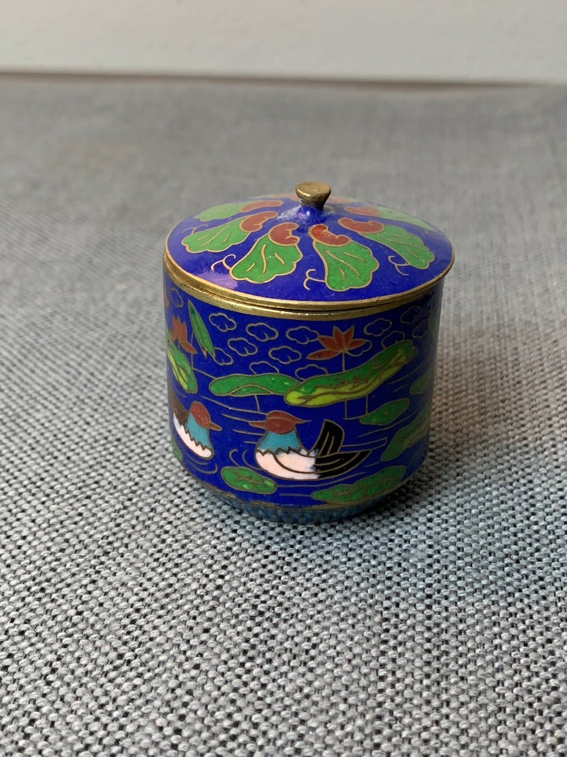 Vintage Chinese Cloisonne Enamel Trinket Box Ducks Lilys and | Etsy