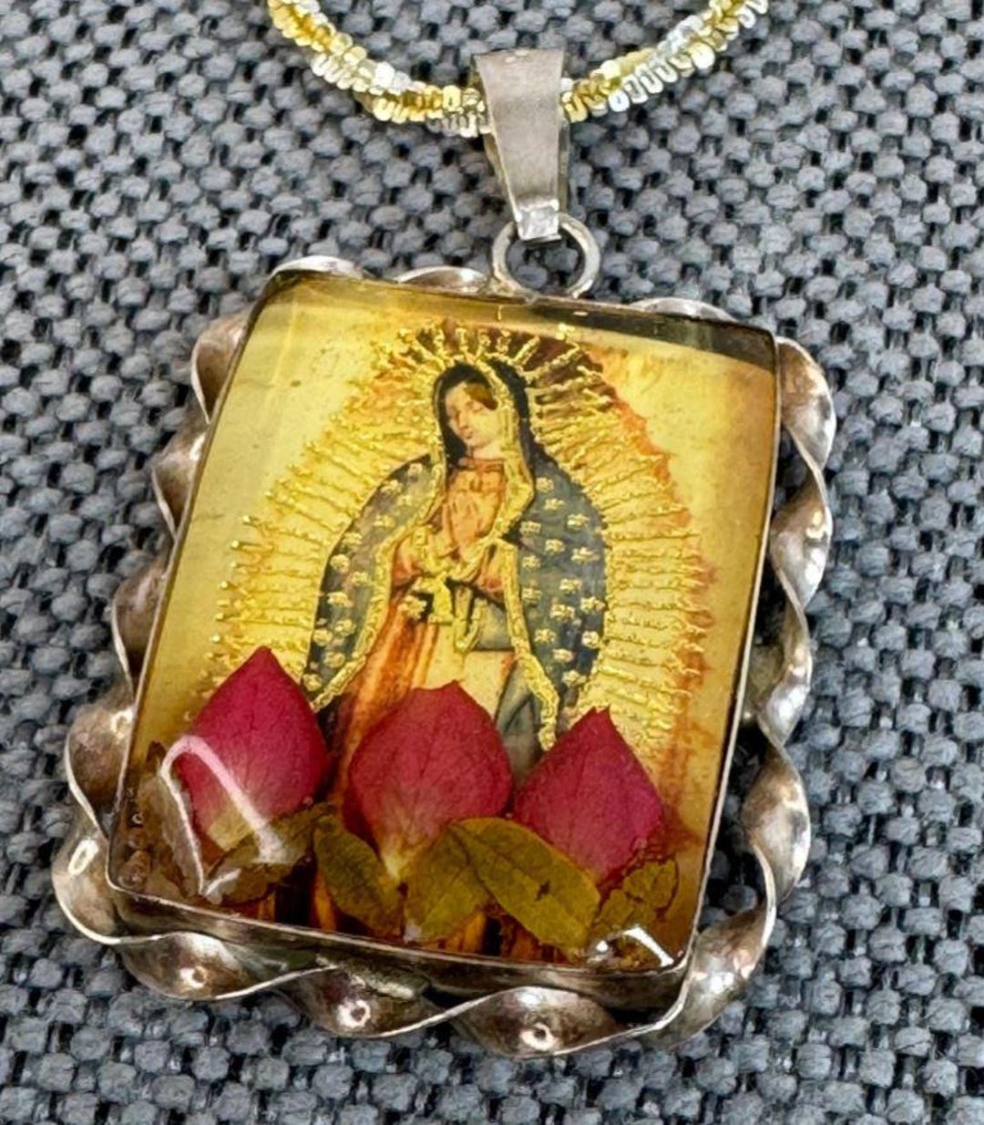 Vintage Our Lady of Guadalupe Pendant Necklace – Sterling Silver, Dried ...