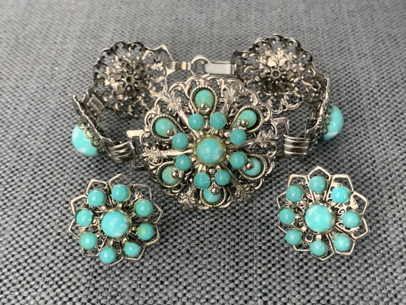 Vintage Three Piece Chunky Faux Turquoise Linked … - image 1