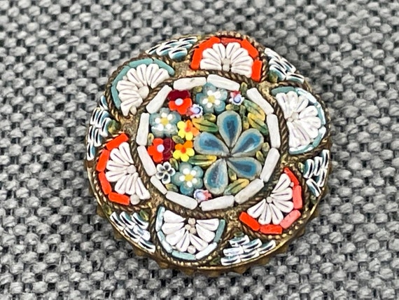 Victorian Micro Mosaic Italian Pendant Floral & S… - image 1