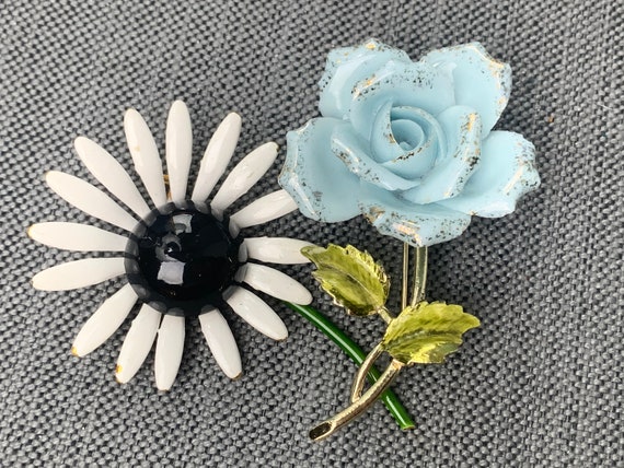 Two Vintage Flower Brooches Original by Robert En… - image 1