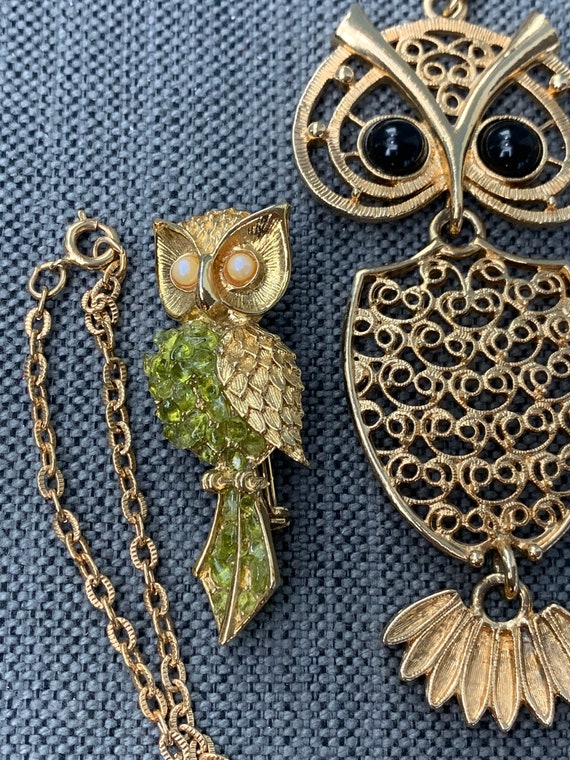 Vintage Articulated Horned Sara Coventry Owl Neck… - image 3