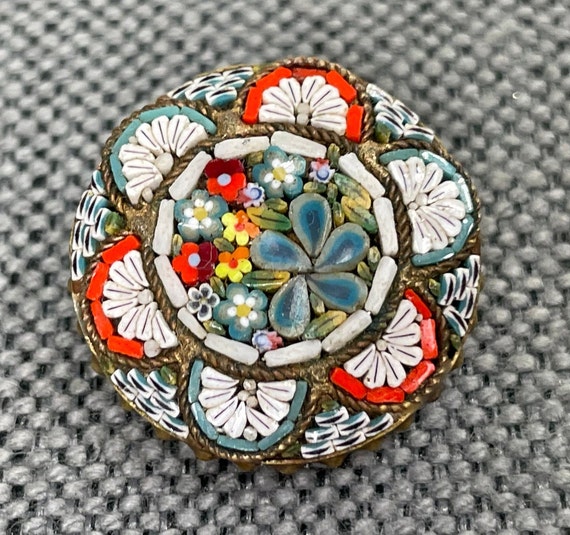 Victorian Micro Mosaic Italian Pendant Floral & S… - image 3