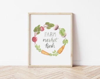 Root Vegetable Watercolor Hand Lettered Wreath Printable, Carrot, Radish, Turnip, Kitchen, Dining, Digital, Wall Art, Print, Download