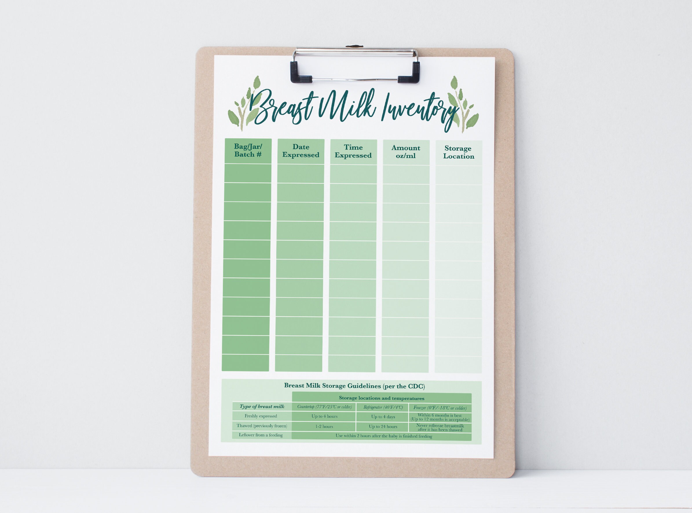 Breast Milk Inventory Printable, Pumping Tracker, Breastmilk Storage ...