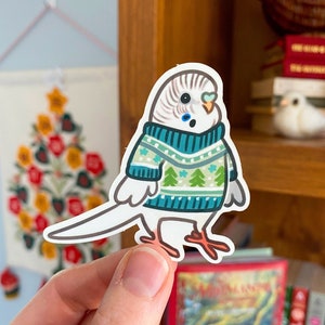 White Budgie ~ Matte Vinyl Sticker