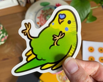 Green & Yellow Budgie - Clear Vinyl Sticker