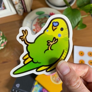 Green & Yellow Budgie - Clear Vinyl Sticker