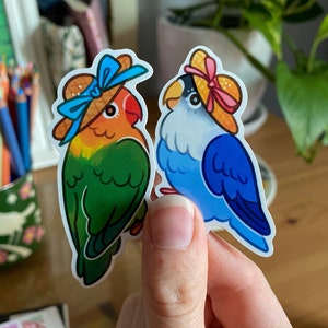 Fischer&#39;s Lovebird Couple Sticker ~ Birds in Bonnets