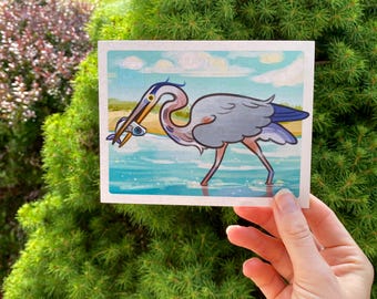 Great Blue Heron Shimmer Paper Postcard