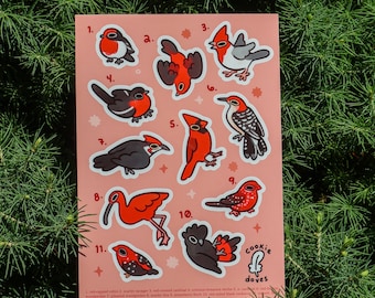 Red Chibi Birds ~ Sticker Sheet