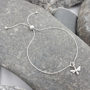 Bee Bracelet,  Bee Slider Bracelet, 925 Sterling Silver, Adjustable Bracelet