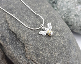 Bee Necklace, Bumble Bee Necklace, Sterling Silver Bee Necklace, Sterling Silver Bumble Bee Necklace, Bee Pendant, Bumble Bee Pendant