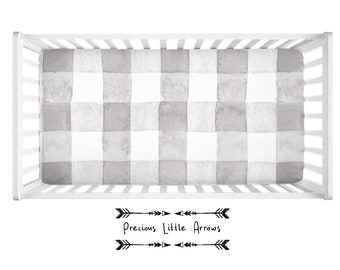 Farmhouse style Crib Sheet / light gray plaid sheet / farm house baby bedding / boys nursery bedding / farmhouse black plaid baby bedding