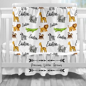 Personalized Baby Name Blanket, Safari animals print, Custom baby boy or girl gift