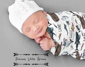 Shark Swaddle Blanket / Personalized baby blanket/ ocean nursery/ Custom Baby Shower Gift / monthly photo blanket/ monthly milestones boy