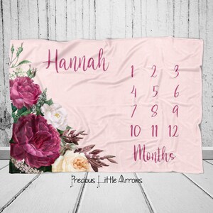 Girls Floral Burgundy Milestone Blanket