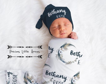 Baby Girl Gift Set, Baby Shower Gift Box, personalized newborn baby box, Swaddle Gift Set, Baby Name Announcement, Birth Stats Set, First 48