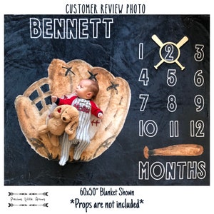 Baseball Milestone Blanket/ sports milestone blanket/ baseball glove monthly photo blanket/  baseball baby bedding / baby boy baseball gift