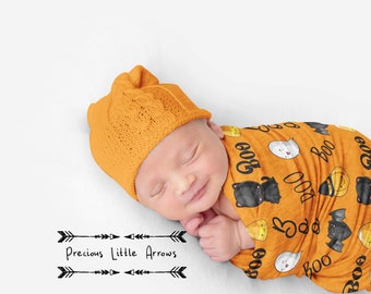 Halloween Swaddle Blanket / Boo Baby Blanket / Custom Swaddle Blanket/ Newborn hospital swaddle for October Baby