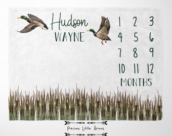 Duck Hunting Milestone Blanket / duck hunter baby blanket/ baby boy personalized gift/ hunting baby bedding
