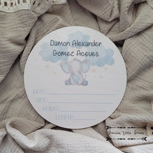 Elephant Baby Birth Stat Sign | Personalized Birth Announcement | Printed Newborn Birth Stat Keepsake | Name Announcement | Hospital Sign