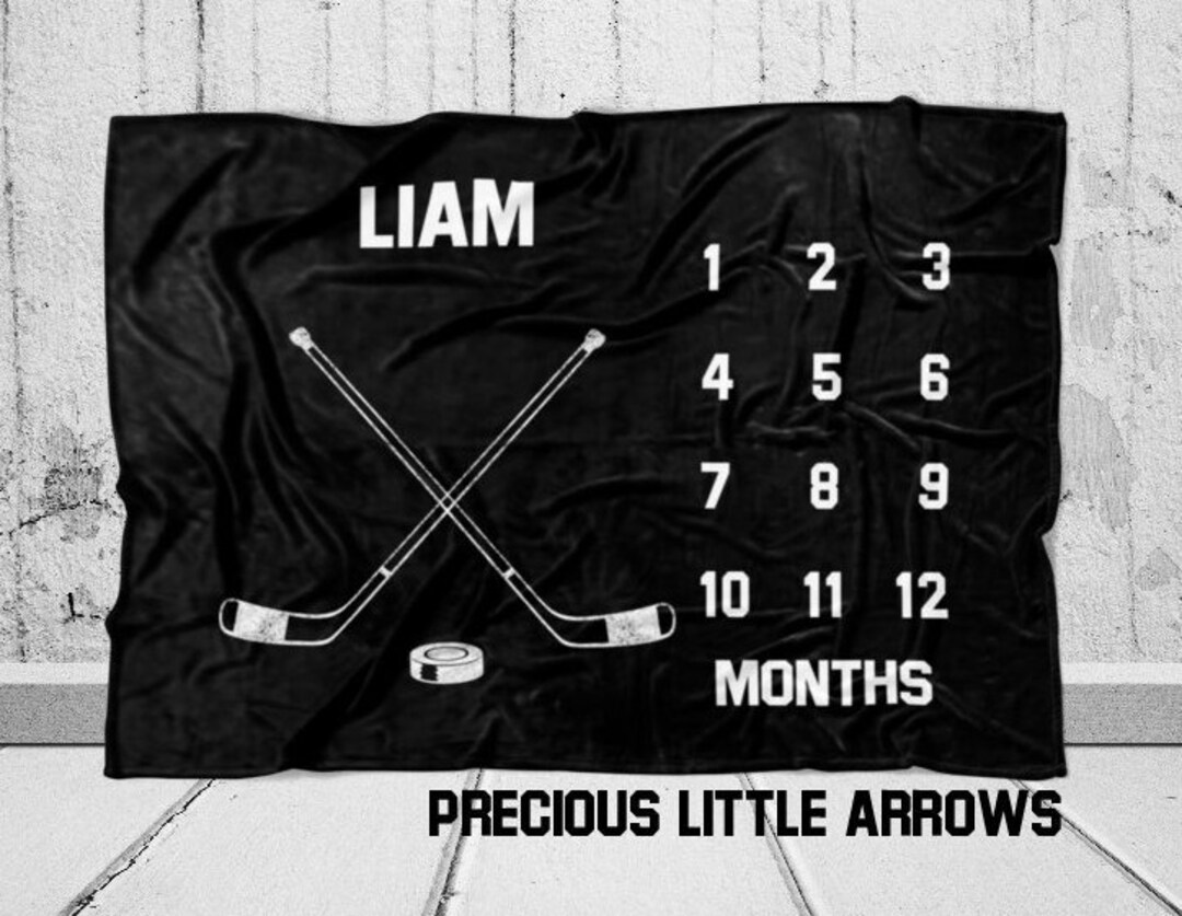 Personalized Hockey Baby Monthly Blanket - Custom Photo Prop & Nursery Decor (Super Soft Fleece)