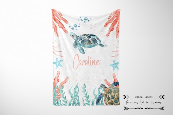 Sea Turtle Personalized Blanket, Ocean youth toddler Blanket, Sea life Blanket, Baby Shower Gift, Newborn Gift, Ocean Sea Milestone Blanket