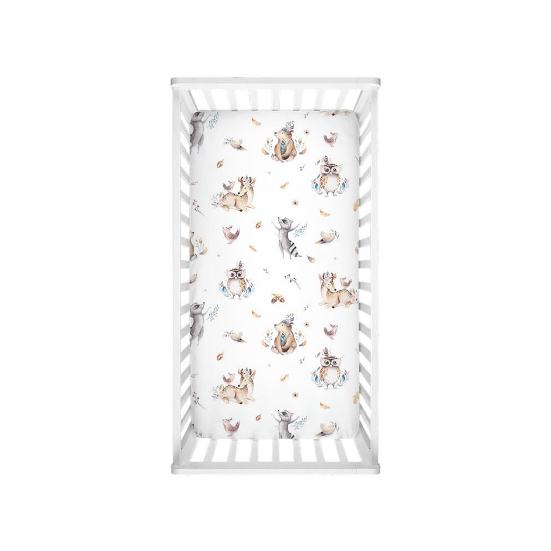 Boho Woodland Animals Crib Sheet Raccoon /floral Deer and Bird Etsy